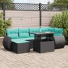 vidaXL 7 Piece Patio Sofa Set with Cushions Black Poly Rattan Acacia
