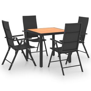 vidaXL Dining Set Black and Brown PE Rattan, WPC, Aluminum Standard