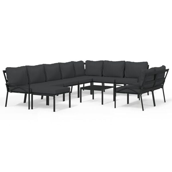 vidaXL Garden Lounge Set Black, Grey Powder-coated steel, Polyester Medium