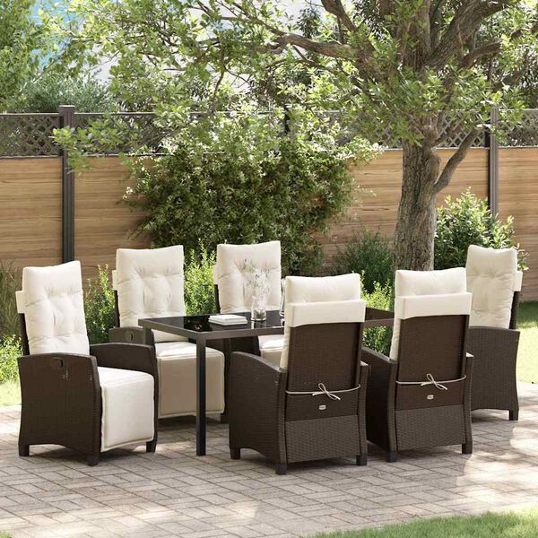 vidaXL Garden Dining Set with Cushion 7 pcs Brown Poly Rattan