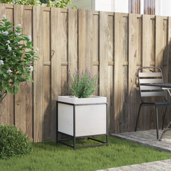 vidaXL Garden Planter White Solid Pine Wood 15.7x15.7x19.7 in Durable