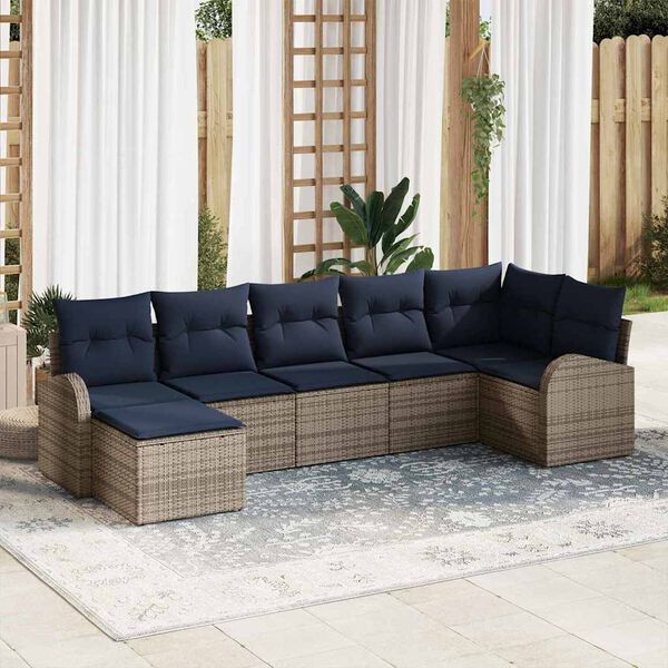 vidaXL Garden Sofa Set with Cushion 7 pcs Grey Synthetic: Poly Rattan