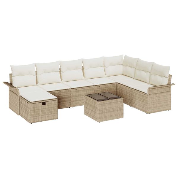 vidaXL Garden Sofa Set with Cushion 9 pcs Beige and Cream Poly Rattan