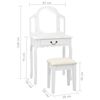 vidaXL Dressing Table with Stool White 25.6x14.2x50.4" Paulownia Wood MDF
