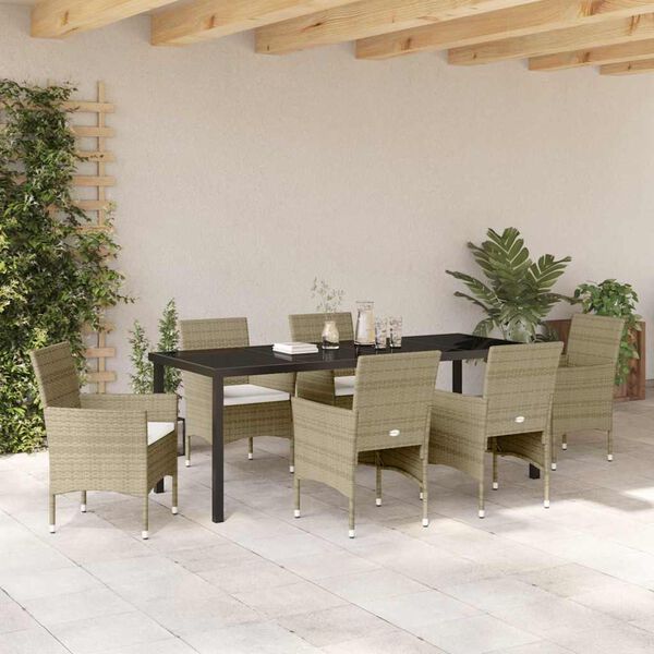 vidaXL Garden Dining Set with Cushion 7 pcs Beige Poly Rattan