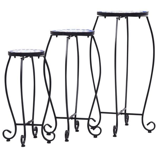 vidaXL Table Set of 3 Blue and white Iron and ceramic Small