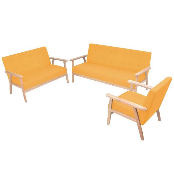 vidaXL Sofa Set Yellow Polyester fabric, Wood Large Durable Sofa Set