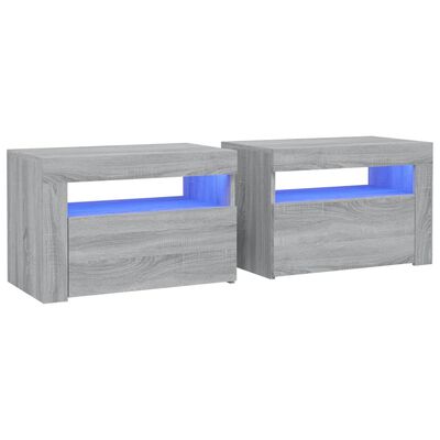 vidaXL Bedside Cabinets 2 pcs with LEDs Gray Sonoma 23.6"x13.8"x15.7"