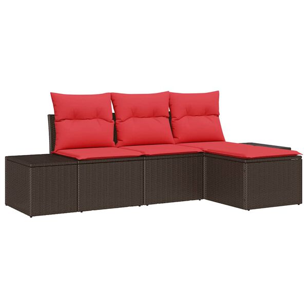 vidaXL Sofa Set with Cushion 4 pcs Brown Synthetic: Poly Rattan