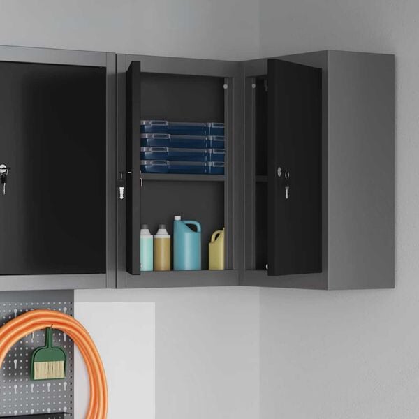 vidaXL Tool Cabinet Black and gray 55 x 55 x 55 cm Powder-coated steel