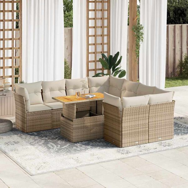 vidaXL Garden Sofa Set Beige PE rattan Large Adjustable Armrests