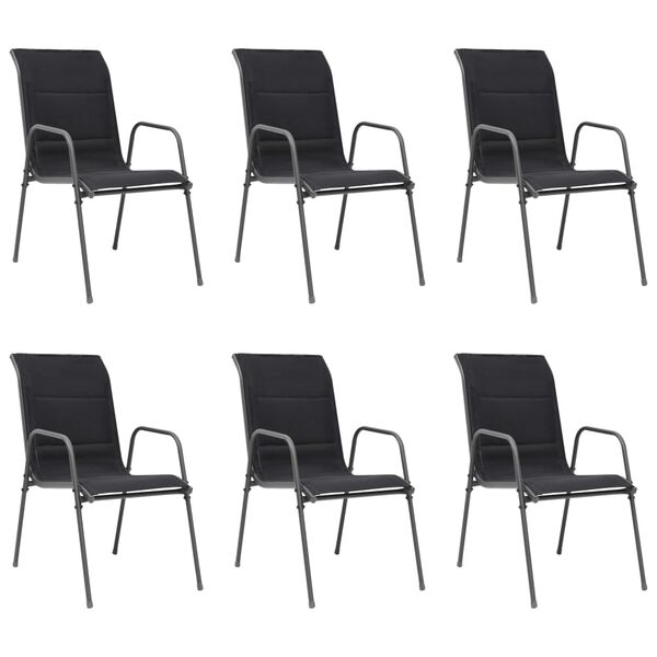 vidaXL Outdoor Chair Set of 6 Black Powder-coated steel and textilene