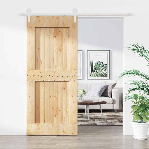 vidaXL Sliding Door with Hardware Set 35.4x82.7" Solid Wood Pine
