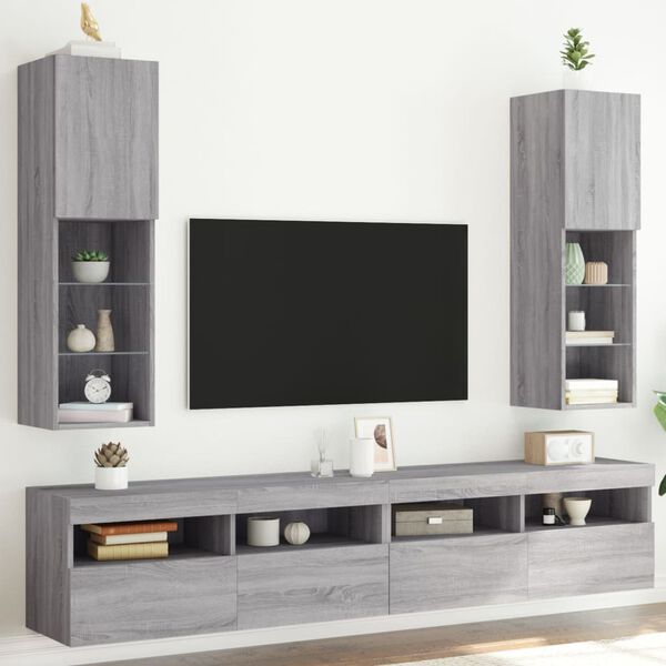 vidaXL TV Cabinet Set of 2 Grey Sonoma Engineered wood, glass Medium