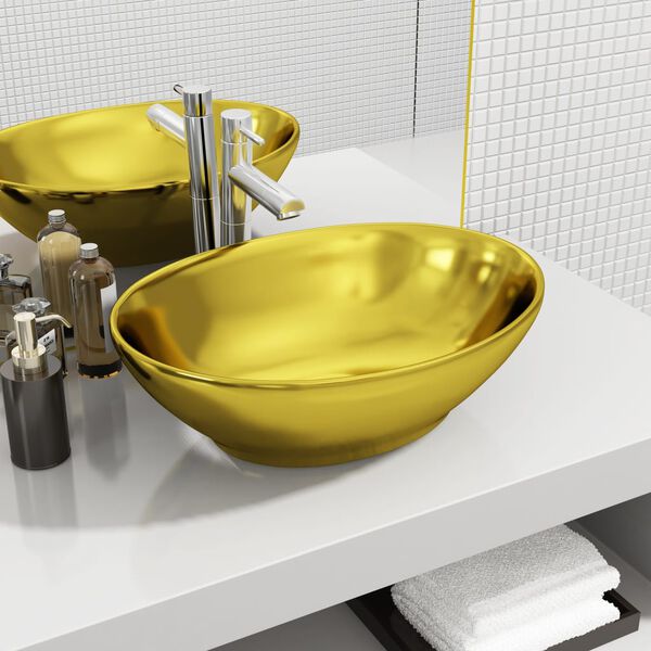 vidaXL Wash Basin 15.7x13.0x5.3" Ceramic Gold