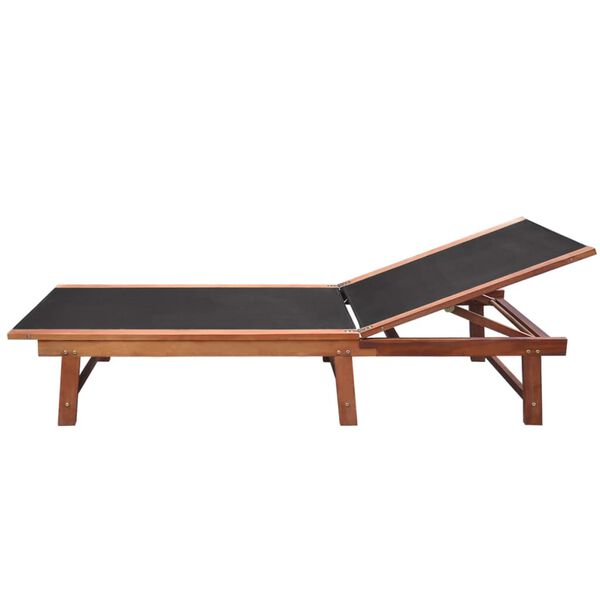 vidaXL Sun Lounger Dark wood, Black Acacia wood and textilene Full