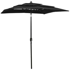 vidaXL Parasol Black Polyester 6.6 x 6.6 ft Foldable Parasol Square