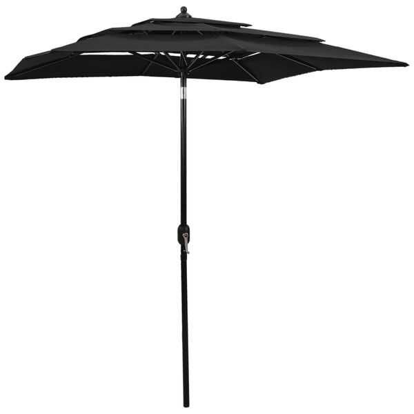 vidaXL Parasol Black Polyester 6.6 x 6.6 ft Foldable Parasol Square