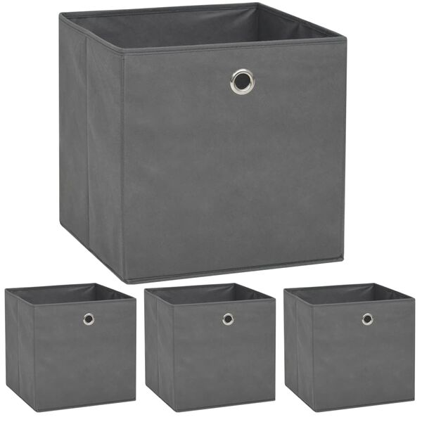 vidaXL Storage Box Set of 4 Grey Non-woven Fabric (Polyethylene: 100%)