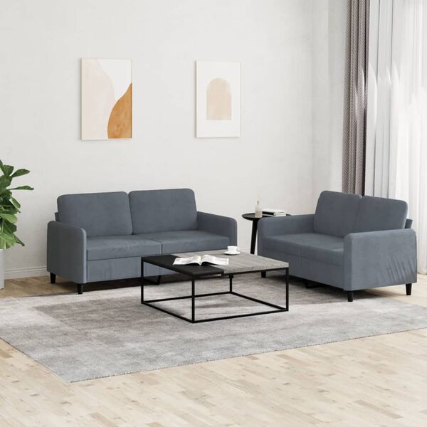 vidaXL Sofa Set Dark grey Velvet (100% polyester), metal, textilene, plywood