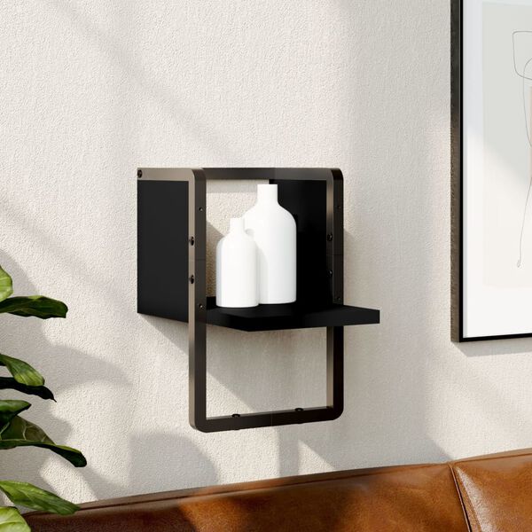 vidaXL Wall Shelf Black Engineered wood, metal Compact Wall Shelf