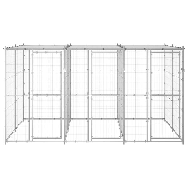 vidaXL Dog Kennel Silver Galvanized Steel, PE 78.1 sqft Durable