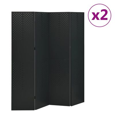 vidaXL 4-Panel Room Dividers 2 pcs Black 63"x70.9" Steel