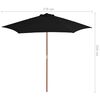 vidaXL Garden Parasol Black Laminated bamboo, hardwood, polyester Large
