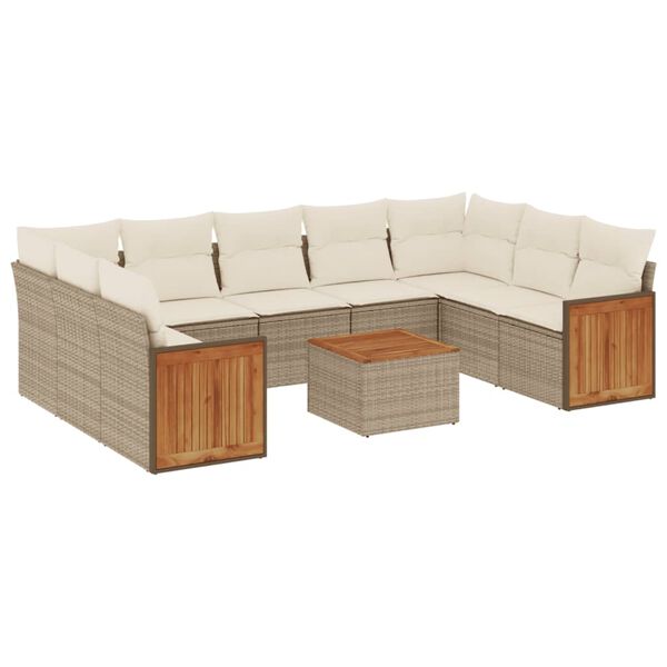 vidaXL Garden Sofa Set Beige PE Rattan Big Removable Covers