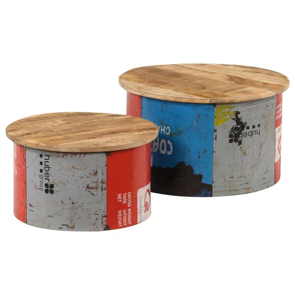 vidaXL Coffee Table Set of 2 Multicolor Solid mango wood, old tin sheet