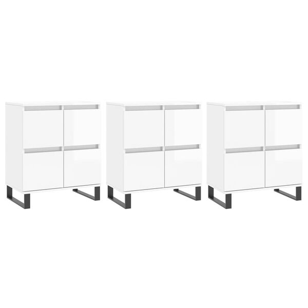 vidaXL Sideboard Set of 3 High Gloss White Engineered Wood, Metal