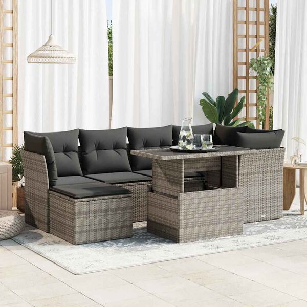 vidaXL Garden Sofa Set Grey PE rattan Large Adjustable Armrests