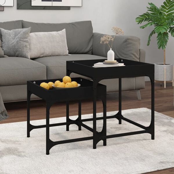 vidaXL Side Table Black Engineered wood, steel Small Adjustable Feet
