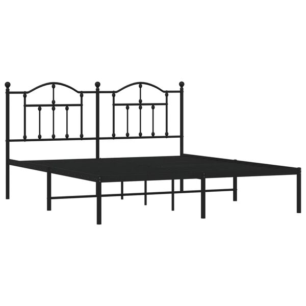 vidaXL Bed Frame Black Powder-Coated Steel King Metal Bed Frame