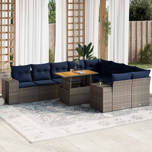 vidaXL 10 Piece Patio Sofa Set with Cushions Gray Poly Rattan