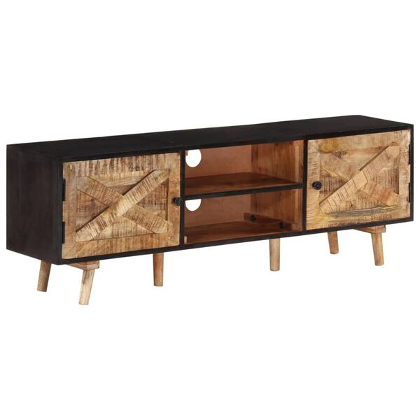 vidaXL TV Cabinet Natural wood, Black Rough Mango Wood, Solid Acacia Wood