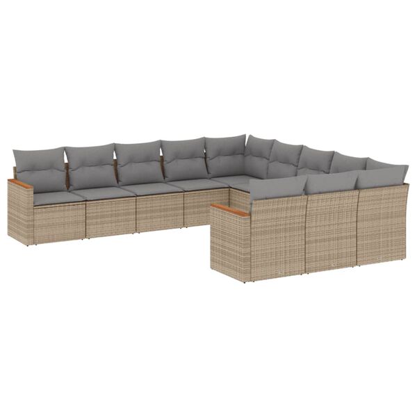 vidaXL Garden Sofa Set Beige PE Rattan, Powder-Coated Steel, Acacia Wood
