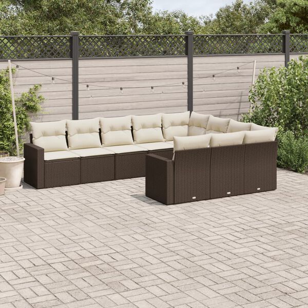 vidaXL Garden Sofa Set Brown PE Rattan Large Adjustable Feet