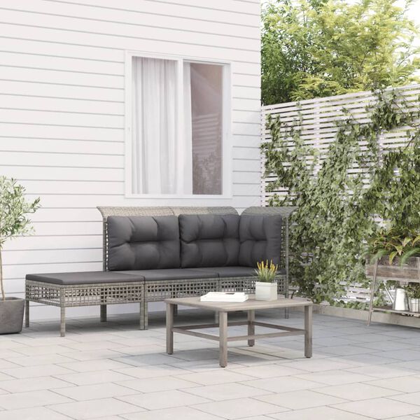 vidaXL 3 Piece Patio Lounge Set with Cushions Grey Poly Rattan