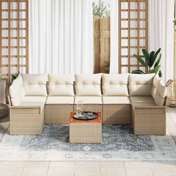 vidaXL Garden Sofa Set with Cushion 8 pcs Beige Poly Rattan