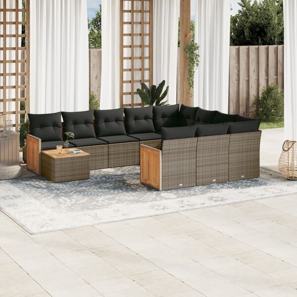 vidaXL Garden Sofa Set Grey Poly Rattan 11 Piece Set Removable Covers