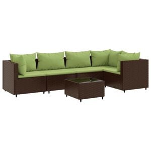 vidaXL Patio Lounge Set Brown with Green Cushions