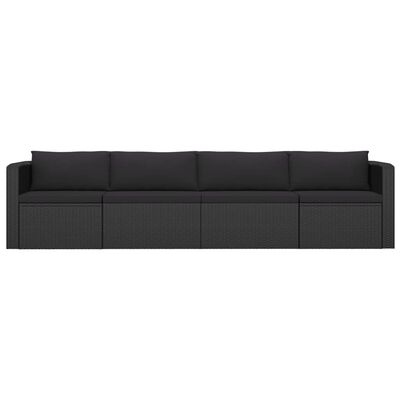 vidaXL 4 Piece Patio Sofa Set with Cushions Poly Rattan Black
