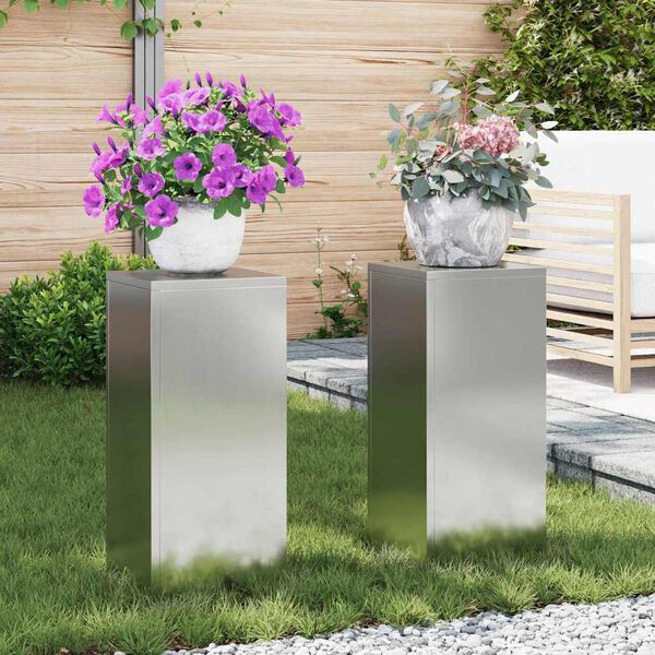 vidaXL Plant Stand 2 pcs Silver 9.45 x 9.45 x 21.65 in