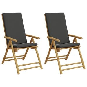 vidaXL Garden Reclining Chair Set of 2 Bamboo, Dark Grey Bamboo, Polyester