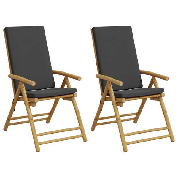 vidaXL Garden Reclining Chair Set of 2 Bamboo, Dark Grey Bamboo, Polyester