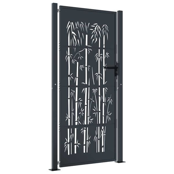 vidaXL Garden Gate Anthracite 39.4x78.7" Steel Bamboo Design