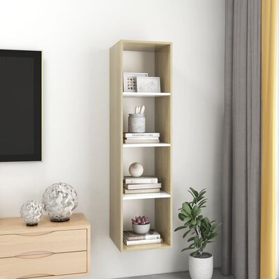 vidaXL Wall-mounted TV Cabinet Sonoma Oak and White 14.6"x14.6"x56.1" Chipboard