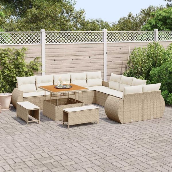 vidaXL Garden Sofa Set Height-Adjustable 13 pcs Beige Poly Rattan