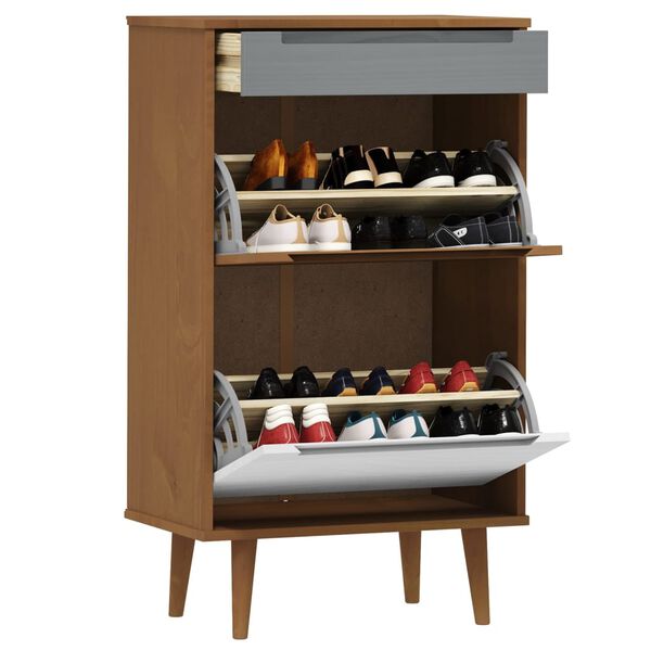 vidaXL Shoe Cabinet Brown Solid pine wood Shoe Cabinet Rectangular